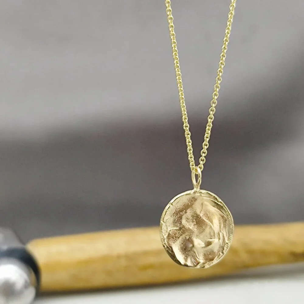 Gold necklace. 14 karat solid yellow gold necklace Raw pendant. Handmade pendant - Picture 13 of 15